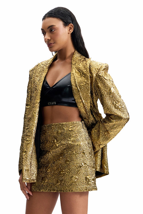 Antique Gold Blazer Skirt Set