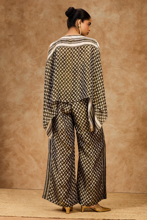 Olive Mosaic Kaftan Top And  Pants Set