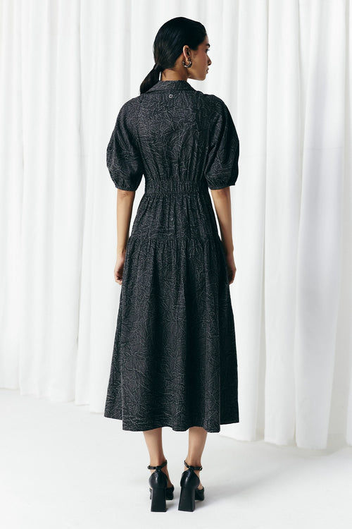 Black Washed Denim Embellished Dress