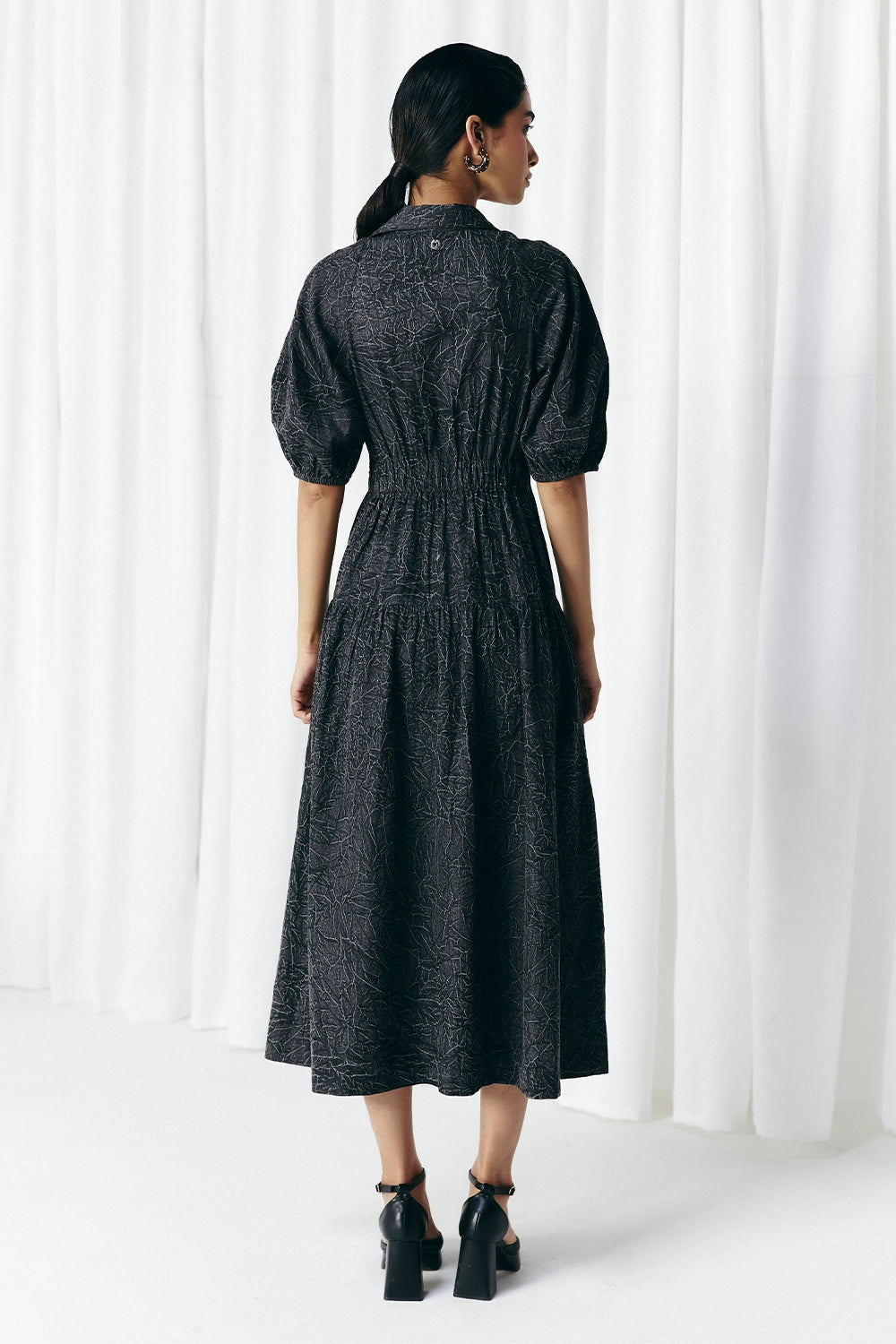 Black Washed Denim Embellished Dress