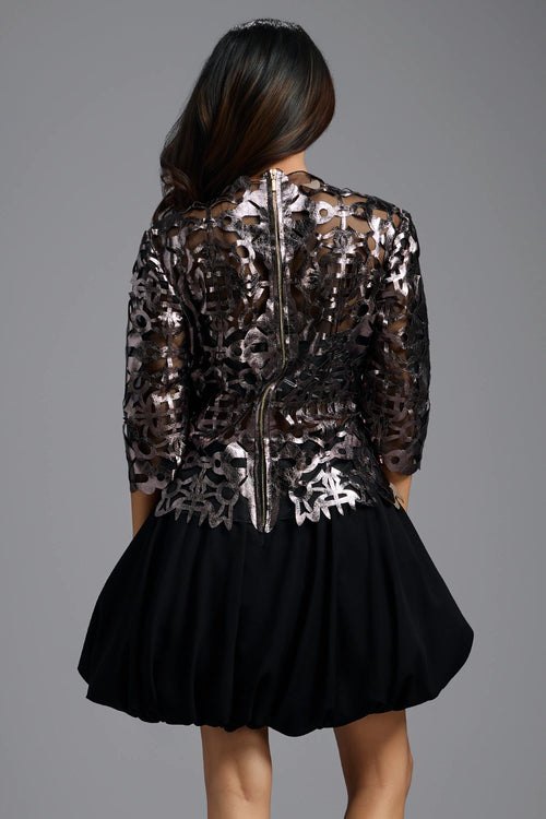 Metallic Laser-Cut Bubble Hem Dress