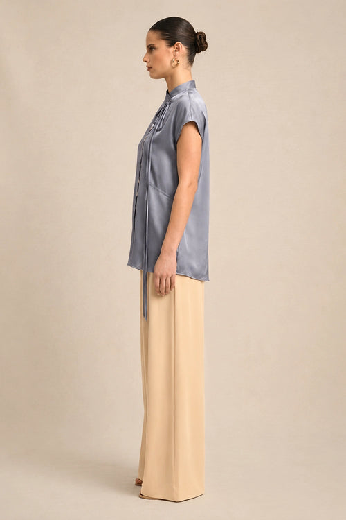 Steel Grey Crew Neck Blouse