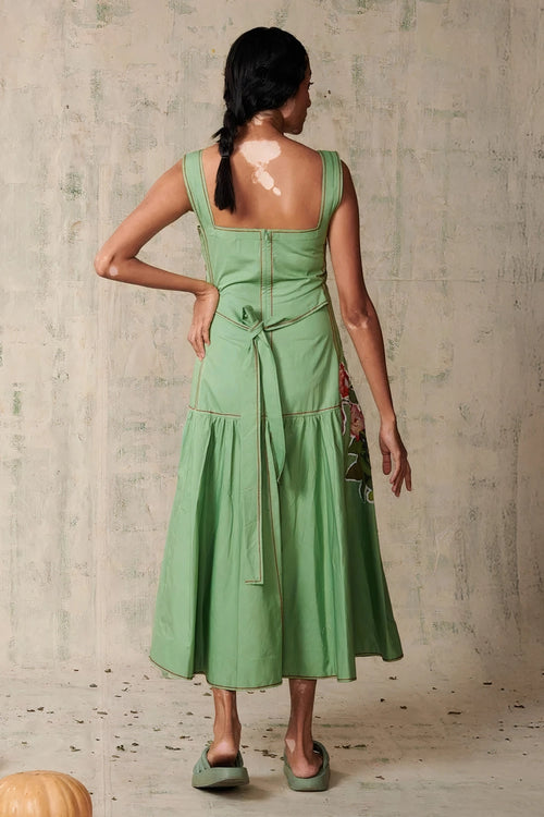 Green Rose Applique Dress