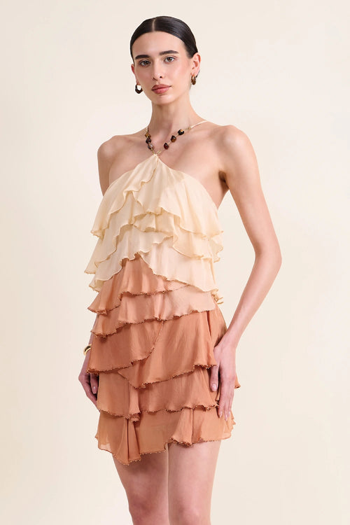 Hazel Ombre Beaded-Ruffle Dress