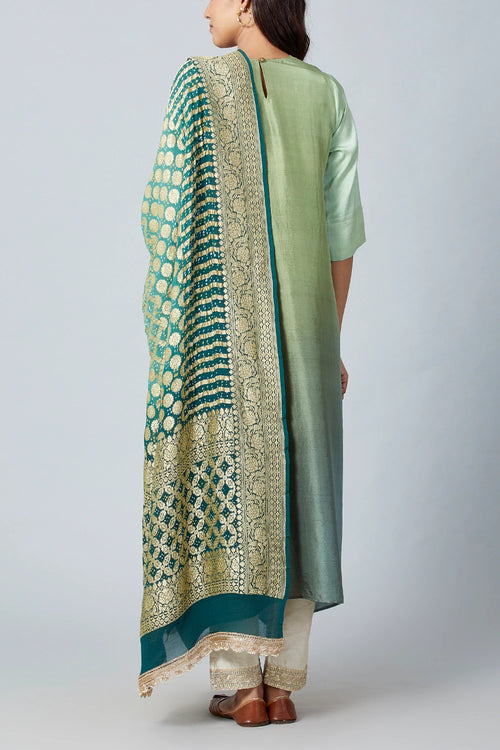 Olive Green Ombre Kurta With Dupatta