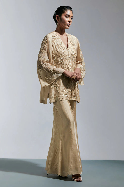 Embroidered Shell Silk Sharara Set