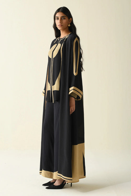 Beige Black Printed Abaya