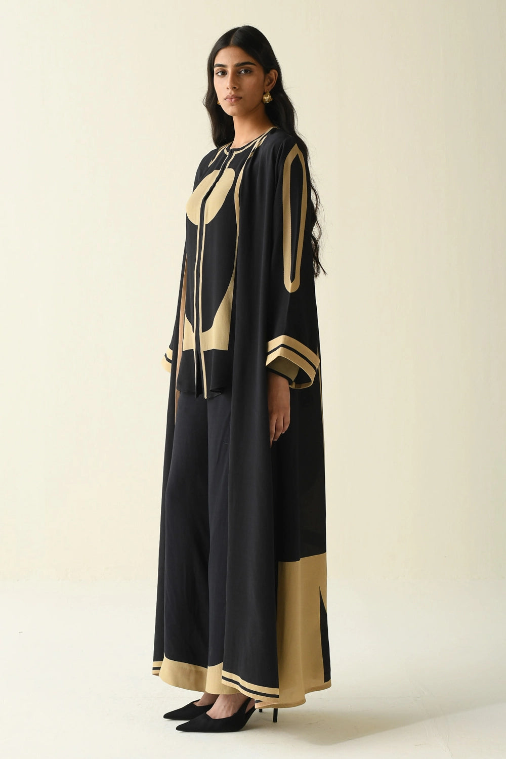 Beige Black Printed Abaya