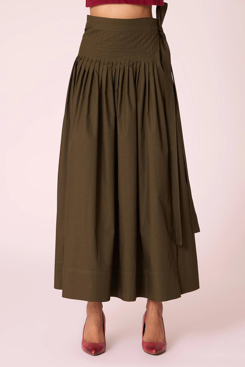 Tereza Green Pleated Wrap Skirt