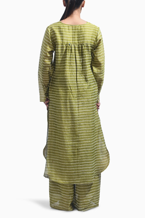 Green Block Printed Kurta Set