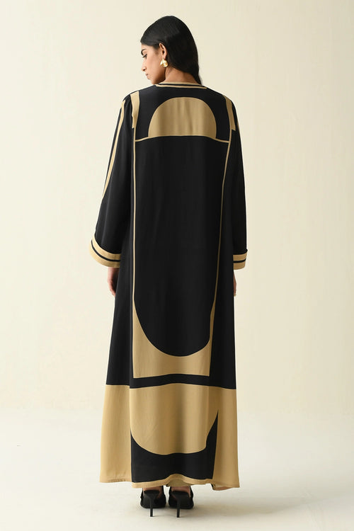 Beige Black Printed Abaya