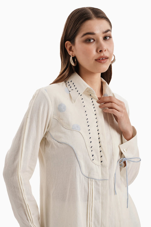 Cotton Beige Curve Panel Shirt