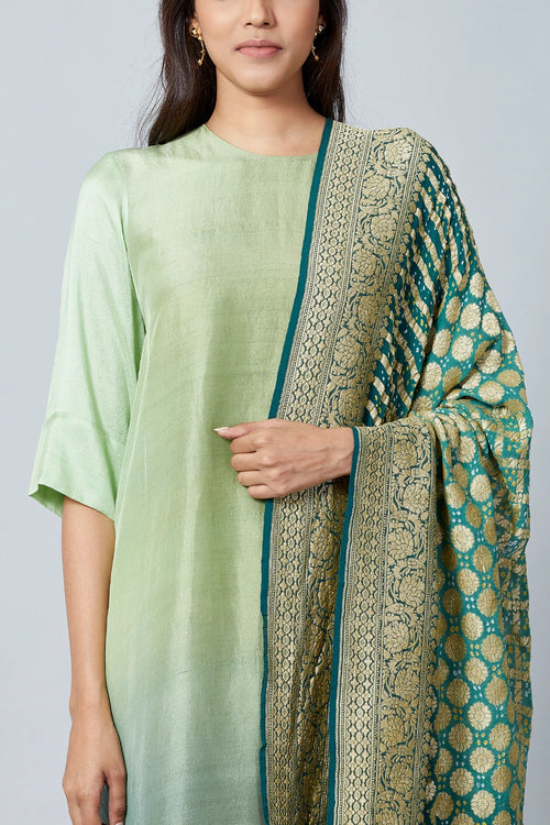 Olive Green Ombre Kurta With Dupatta