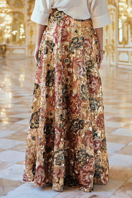 Floral Sequin Maxi Skirt