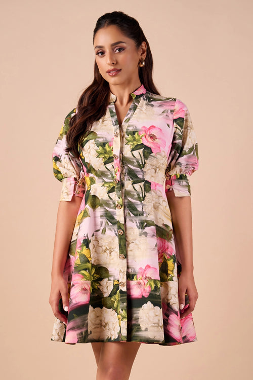 Light Multi Smudge Mini Shirt Dress