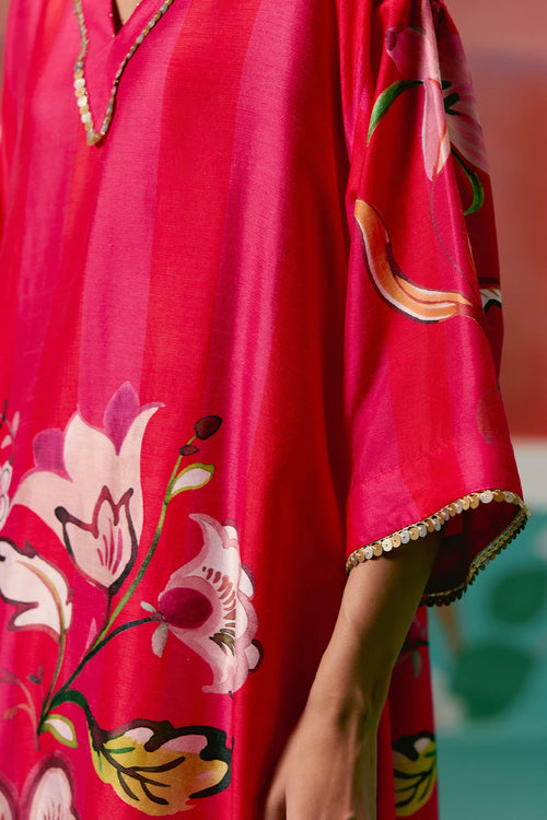 Fuschia Striped Floral Kaftan Set