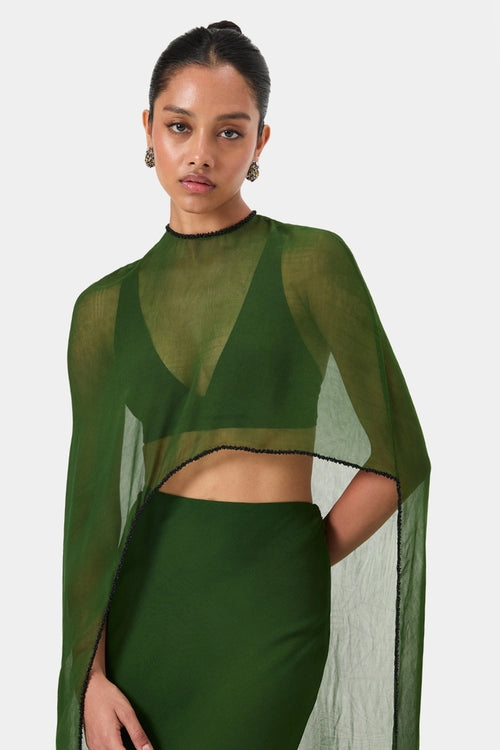Emerald Embellished Overlay Cape Top