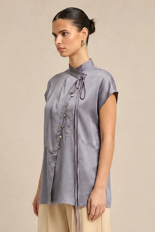 Steel Grey Crew Neck Blouse