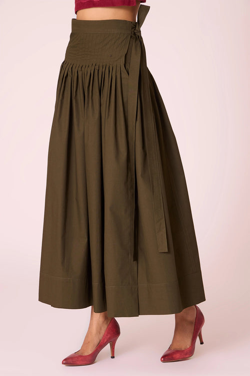 Tereza Green Pleated Wrap Skirt