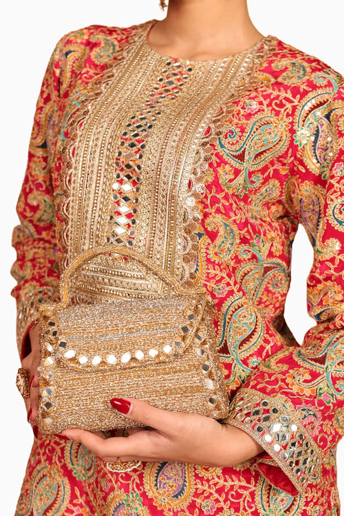 Tomato Red Elizey Paisley Embroidered Sharara Set