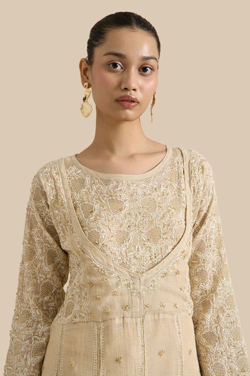 Kalidar Set Crafted With Chikankari Threadwork With Kutdana
