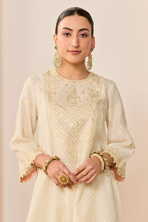 Nida Daisy Ivory Short Choga with Farshi Salwar and Dupatta