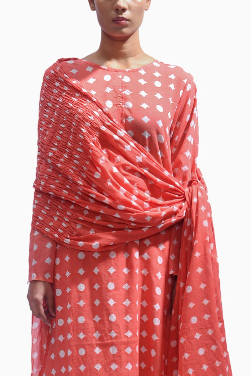 Blush Coral Mud Block Cotton Kasis Kurta Set