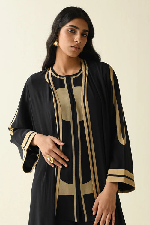 Beige Black Printed Abaya