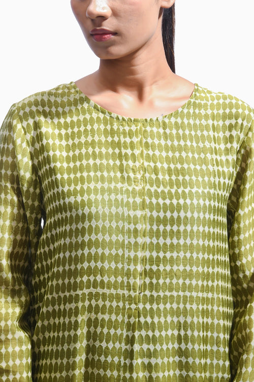 Green Block Printed Kurta Set