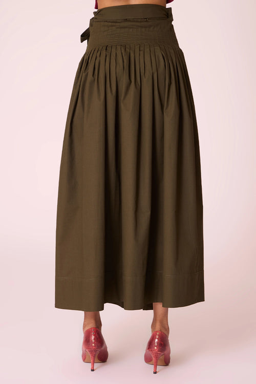 Tereza Green Pleated Wrap Skirt