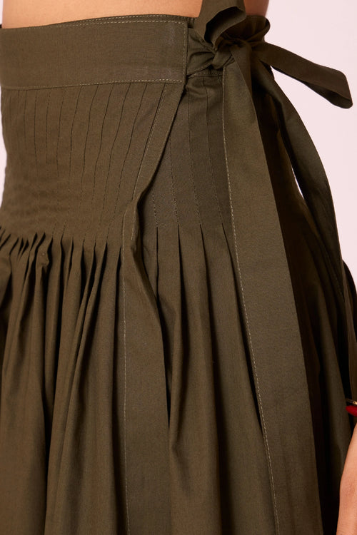 Tereza Green Pleated Wrap Skirt