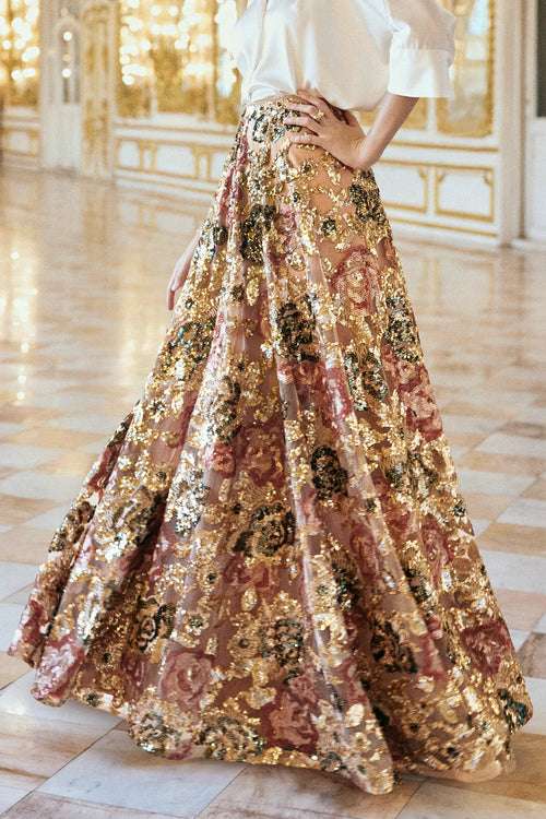 Floral Sequin Maxi Skirt