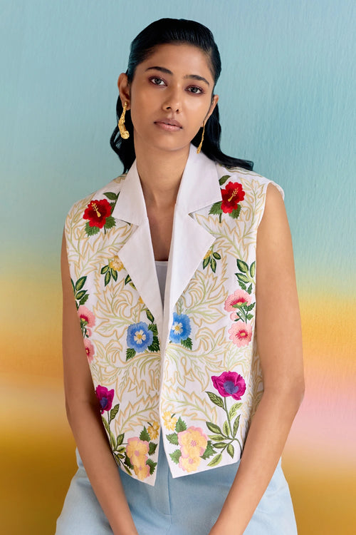 White Garden Bloom Waistcoat