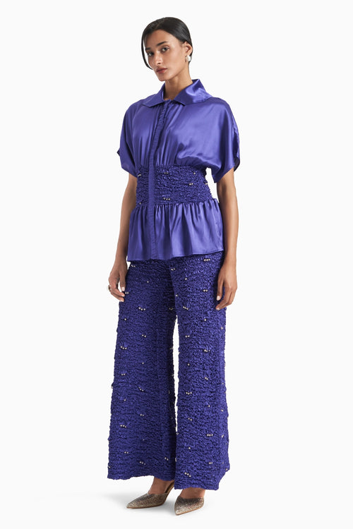Yves Blue Bodycon Top With Wide Leg Pants