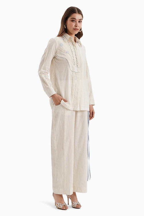 Cotton Beige Curve Panel Shirt