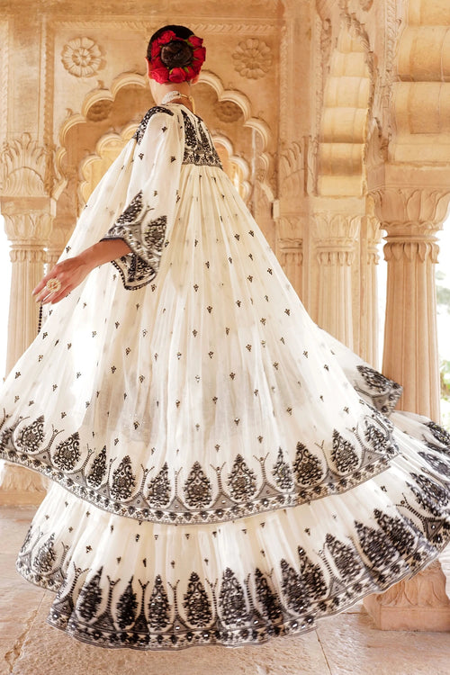 Black and White Tower Lehenga with Embroidered Jacket