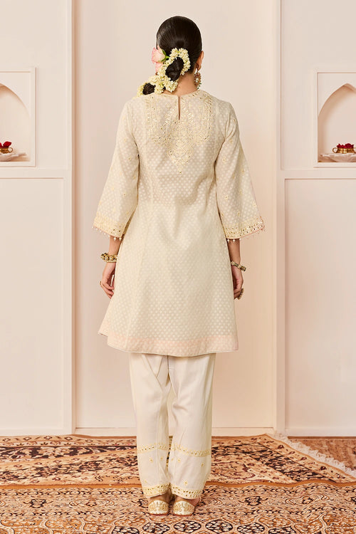 Nida Daisy Ivory Short Choga with Farshi Salwar and Dupatta