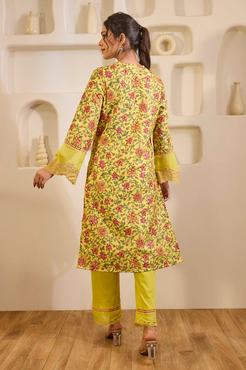 Dahlia Yellow Embroidered Cotton Kurta Set