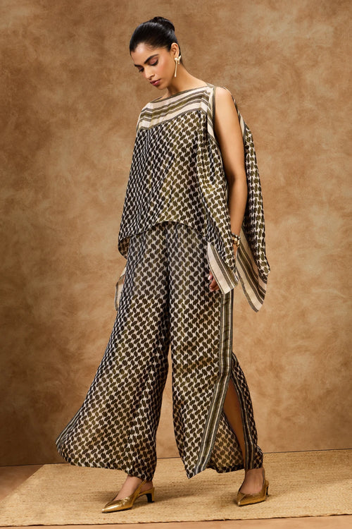 Olive Mosaic Kaftan Top And  Pants Set