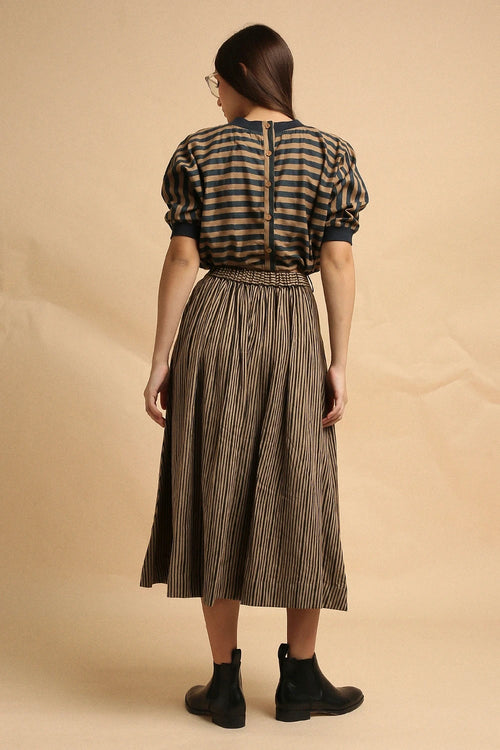 Brown Med Striped New Sphara Crop Top And Skirt Co-ord Set