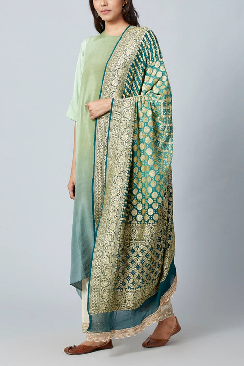 Olive Green Ombre Kurta With Dupatta