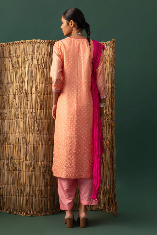 Peach Bandhani Hand Cut Gota Suit Set