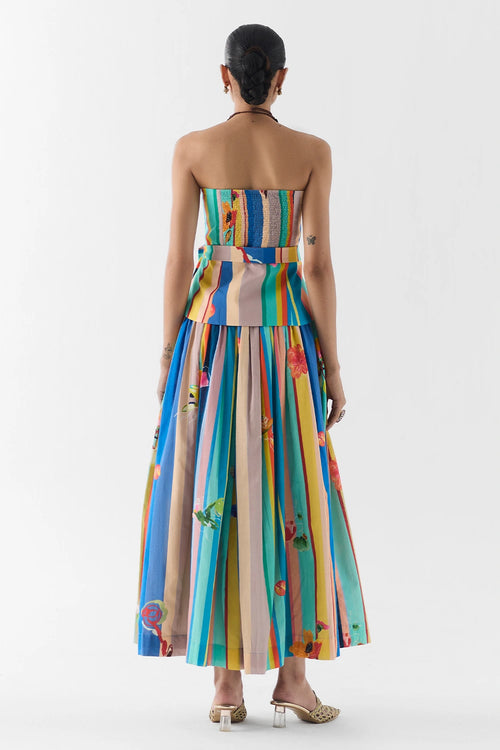 Blue Barcode Off Shoulder Top And Skirt Set