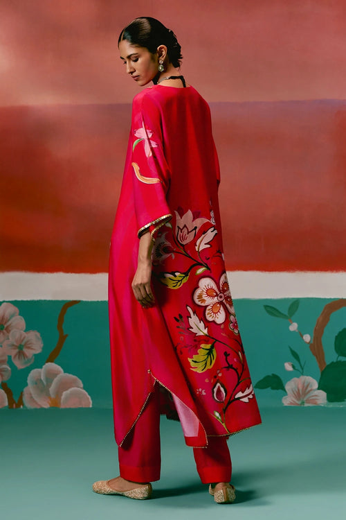 Fuschia Striped Floral Kaftan Set