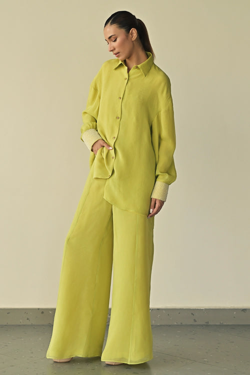 Monet Green Organza Work Shirt with Parallel Trousers