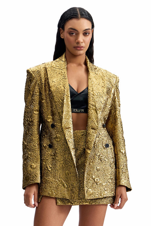 Antique Gold Blazer Skirt Set