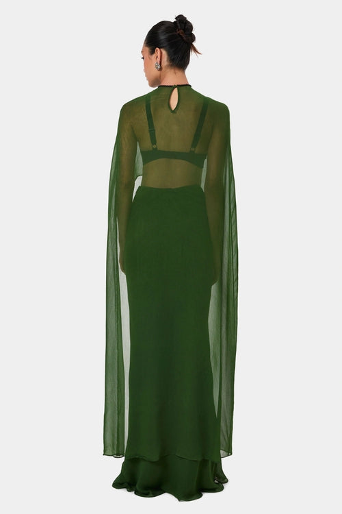Emerald Embellished Overlay Cape Top
