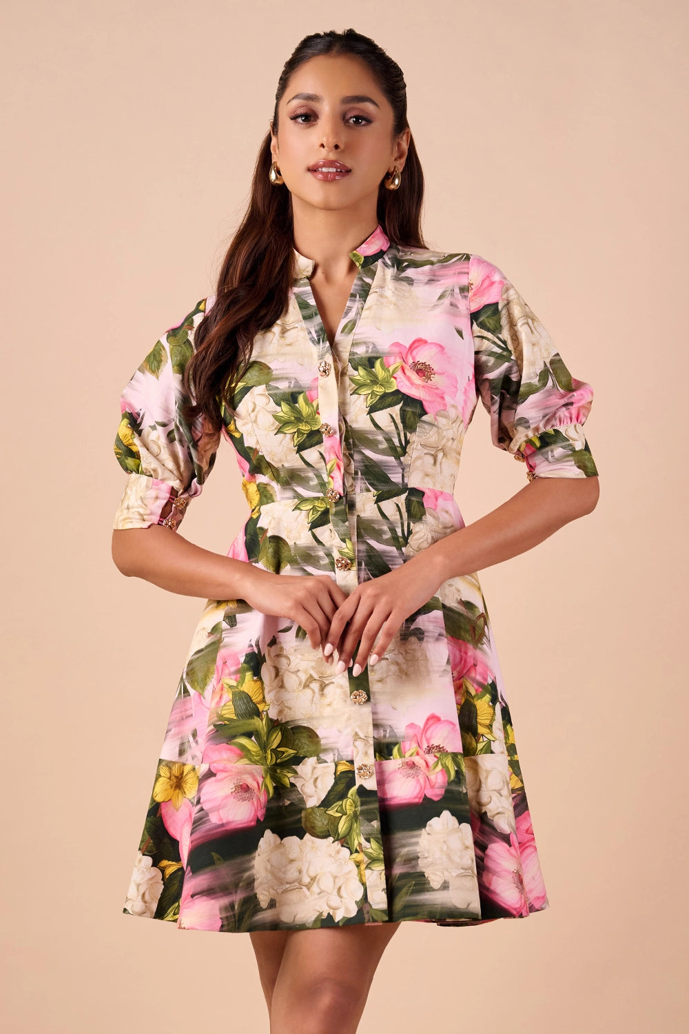 Light Multi Smudge Mini Shirt Dress