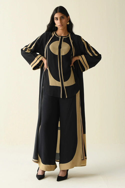 Beige Black Printed Abaya