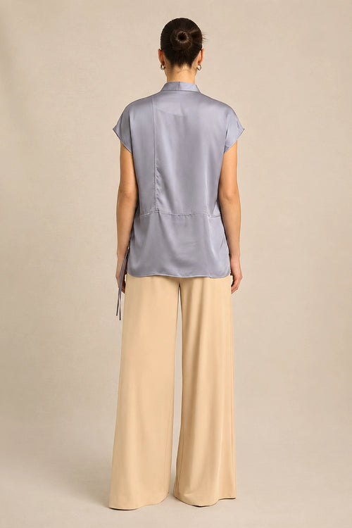Steel Grey Crew Neck Blouse